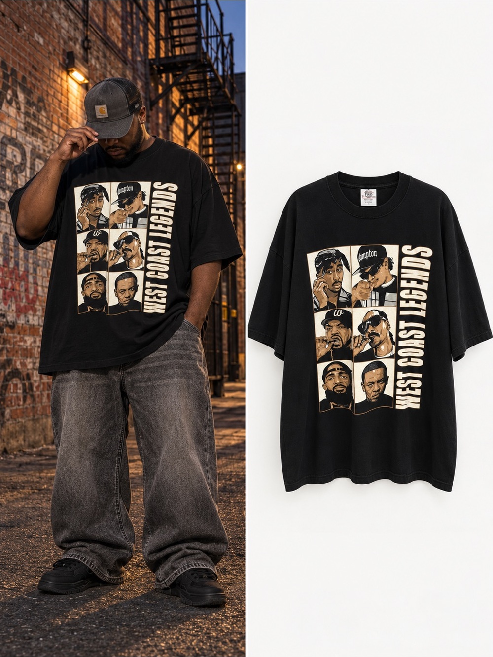 WEST COAST LEGENDS RAP TEE BLACK OVERSIZED 4XL 90s VINTAGE STYLE L STREETWEAR